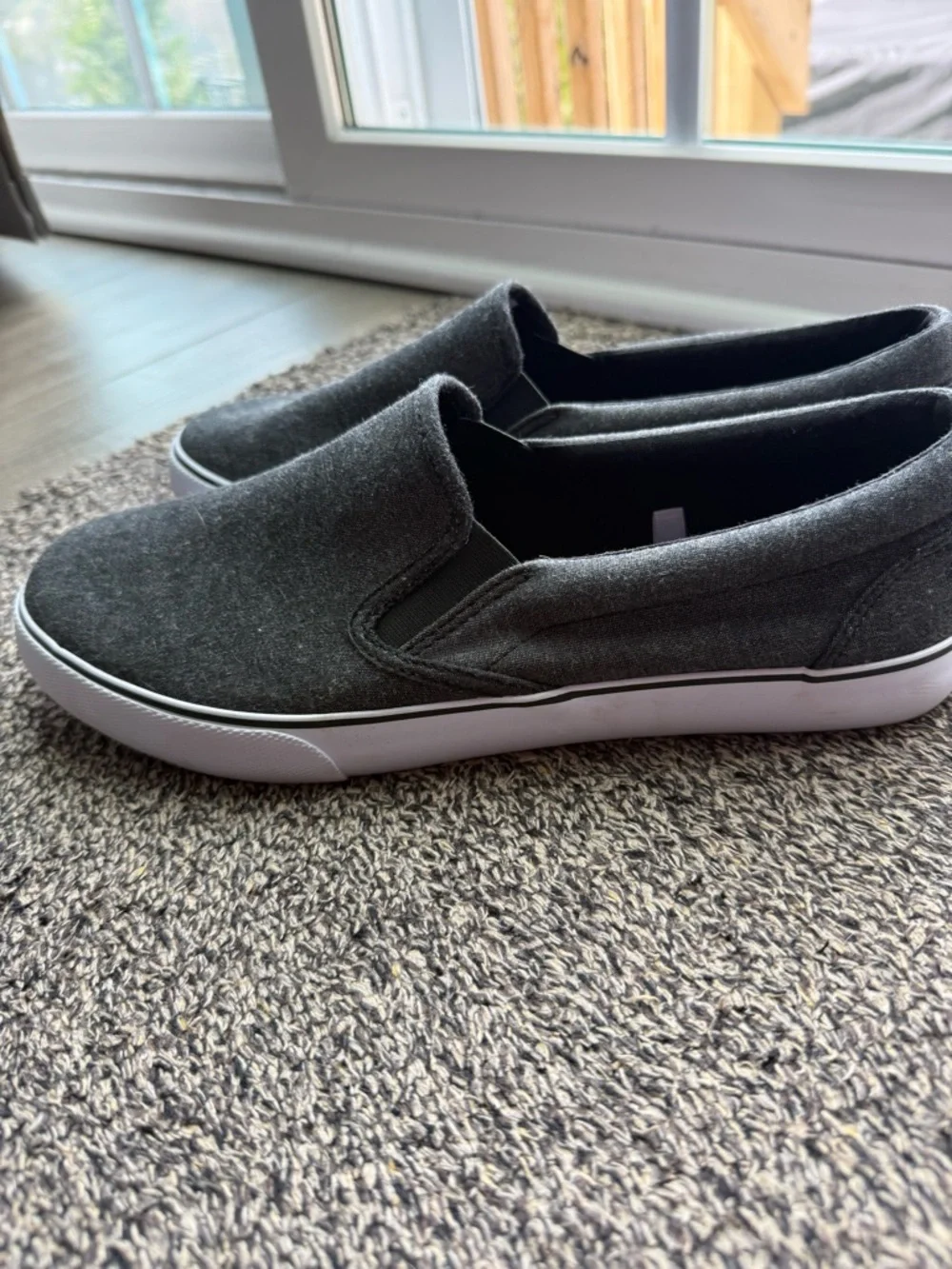 Gray Slip-On Canvas Sneakers with White Sole